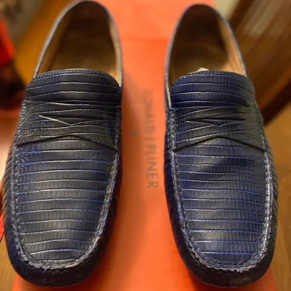 Donald J. Pliner Blue Loafers Slip-Ons Donald Pliner Daden Leather-Trim Driver Men main image 4